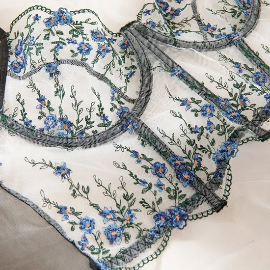 New Delicate Floral Pattern Woman Bra Set Sexy See-Through Two Piece Lingerie