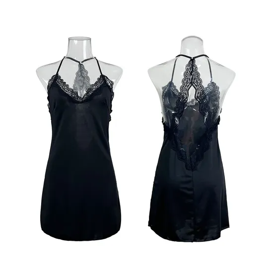 Sexy Embroidery Lace Sleepwear Dress New Fashion Solid Color Woman Nightwear
