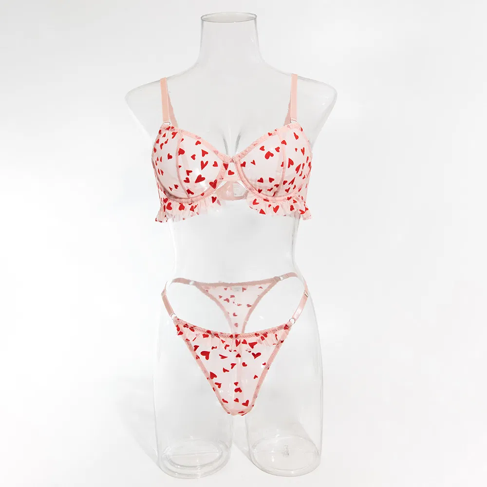 New Arrival Ultra-Thin Woman Underwear Set Sexy See-Through Heart-Shaped Lingerie
