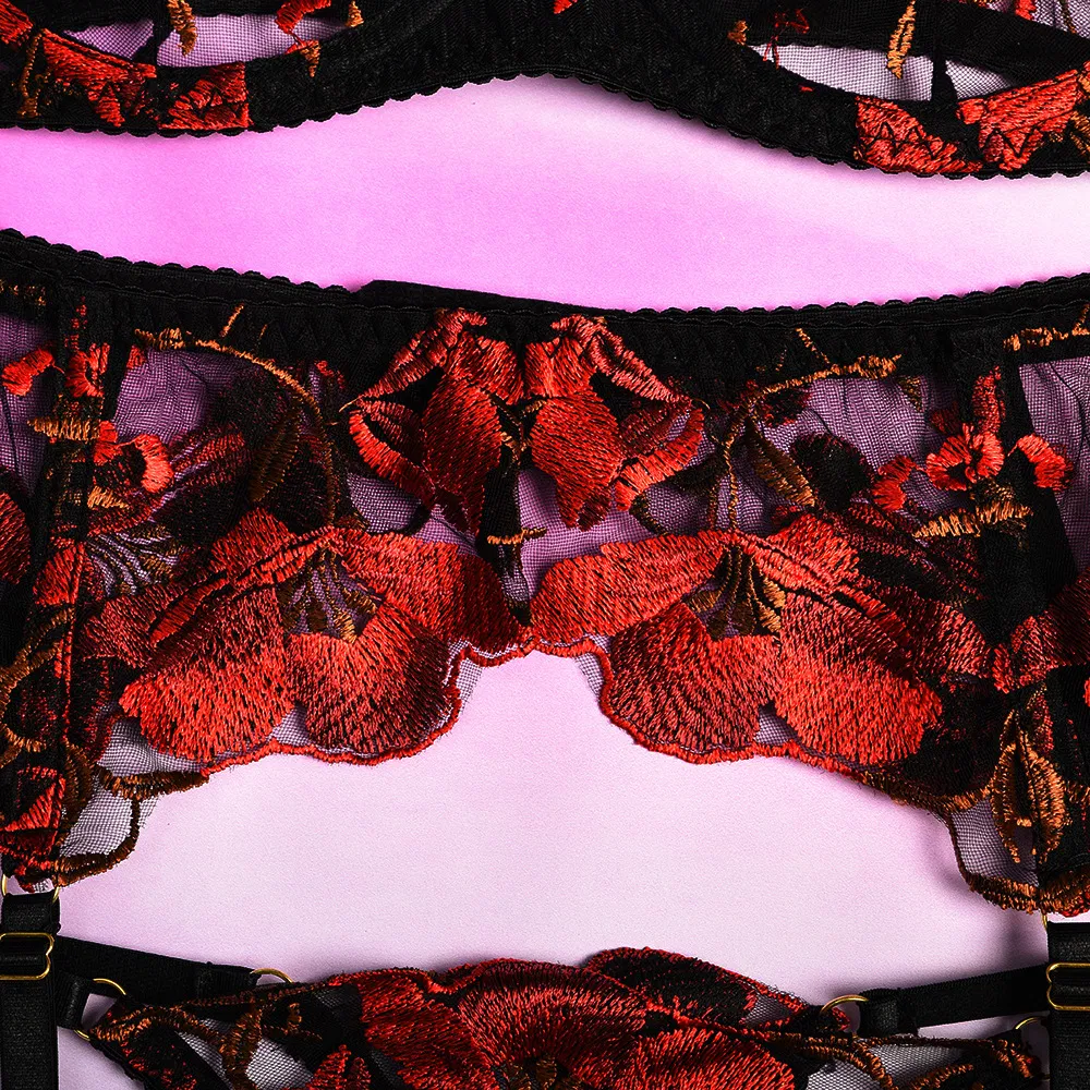 Wholesale Erotic Flowers Embroidery Lace Woman Bra Set Sexy High Quality Transparent Lingerie