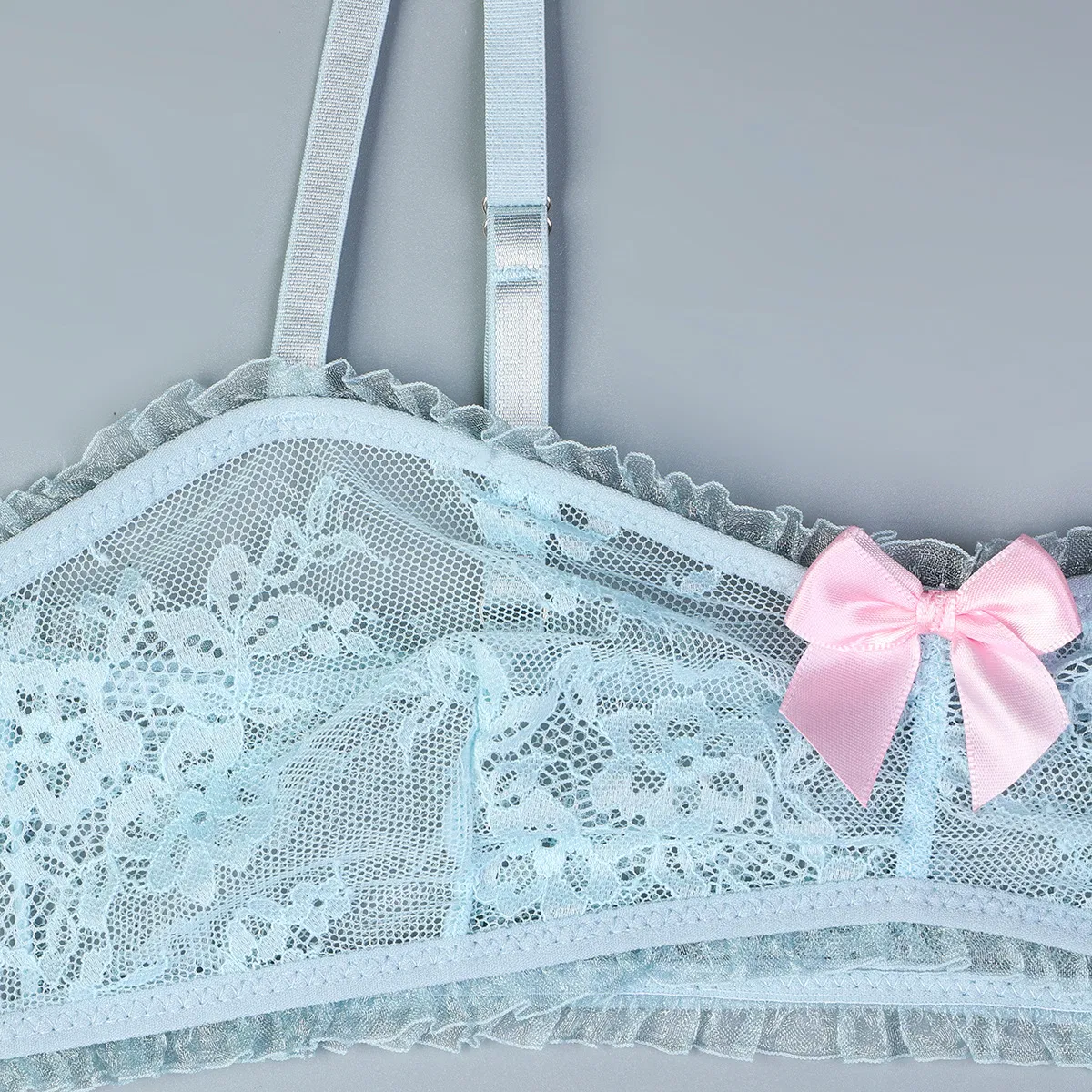 New Fashion Ultra-Thin Woman Underwear Set with Stocking Sexy Bow Mesh Skirt Lingerie