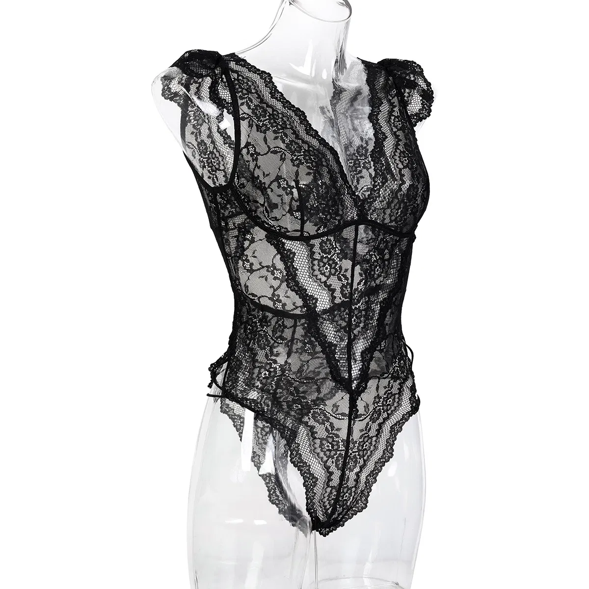 Sexy See-Through Mesh One Piece Underwear Set New Fashion Backless Embroidery Lingerie