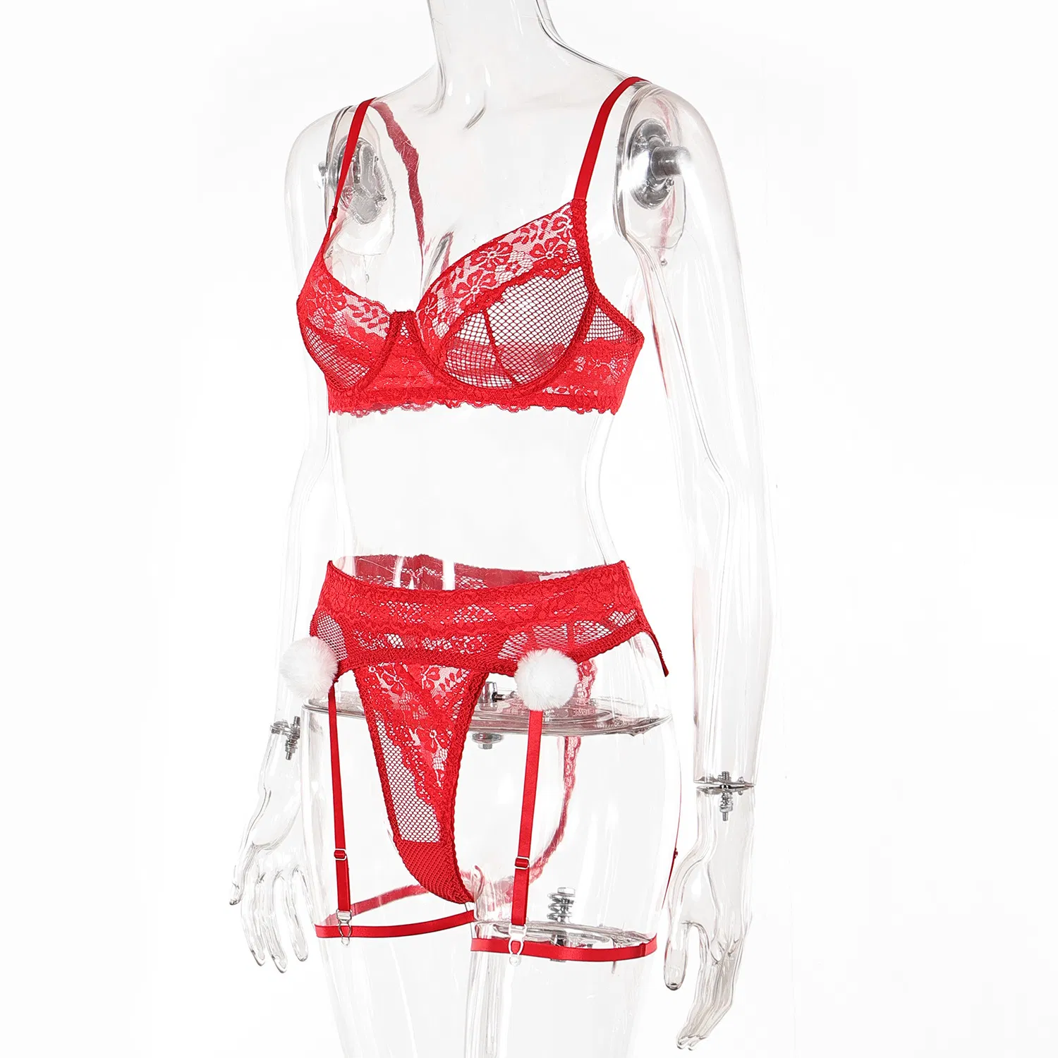 Sexy Embroidered Lace Christmas Underwear Set Hot Furry Ball Woman's Lingerie