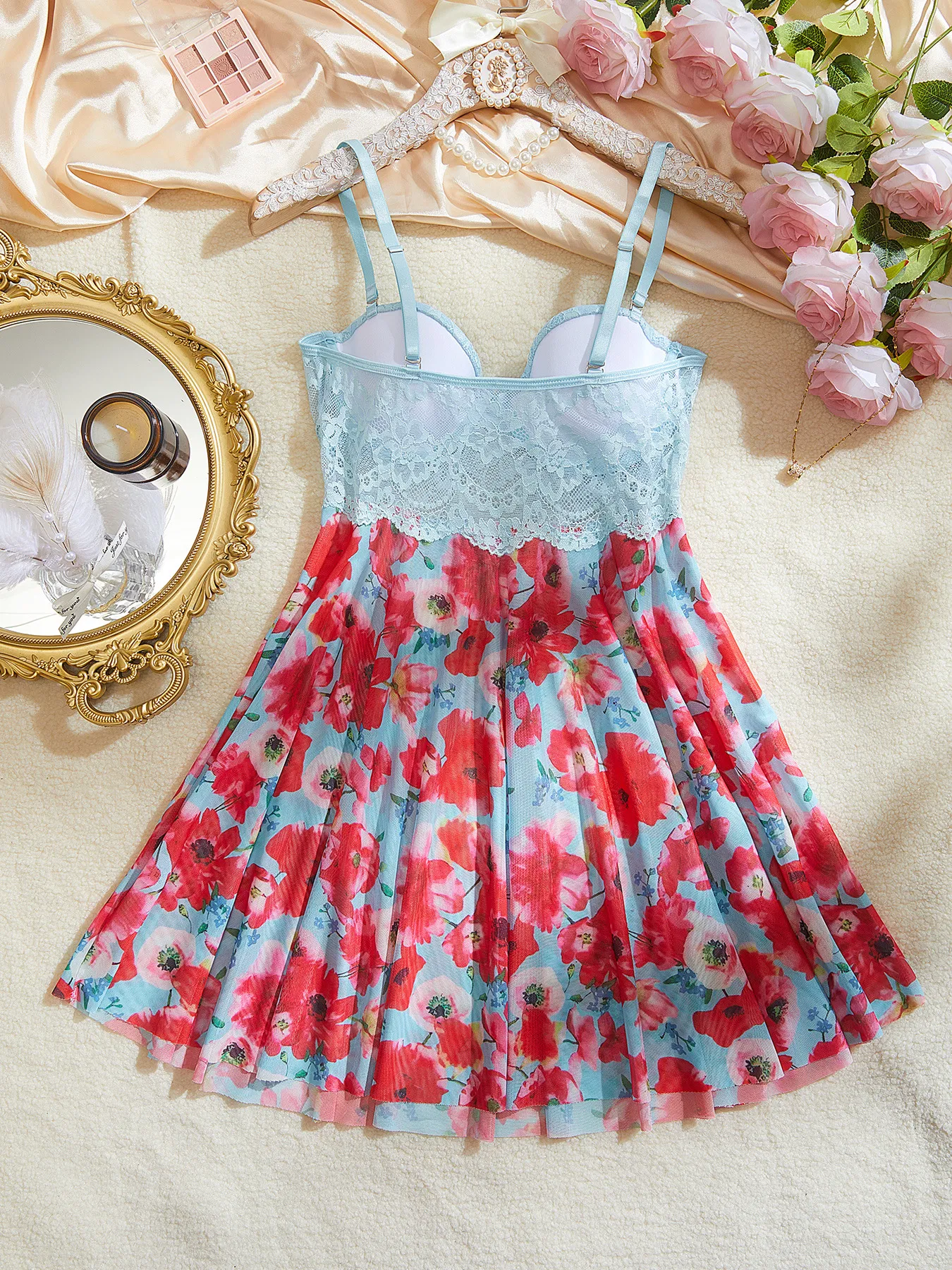 Wholesale Floral Print Long Dress Underwear Set Sexy Ultral-Thin Women Lingerie