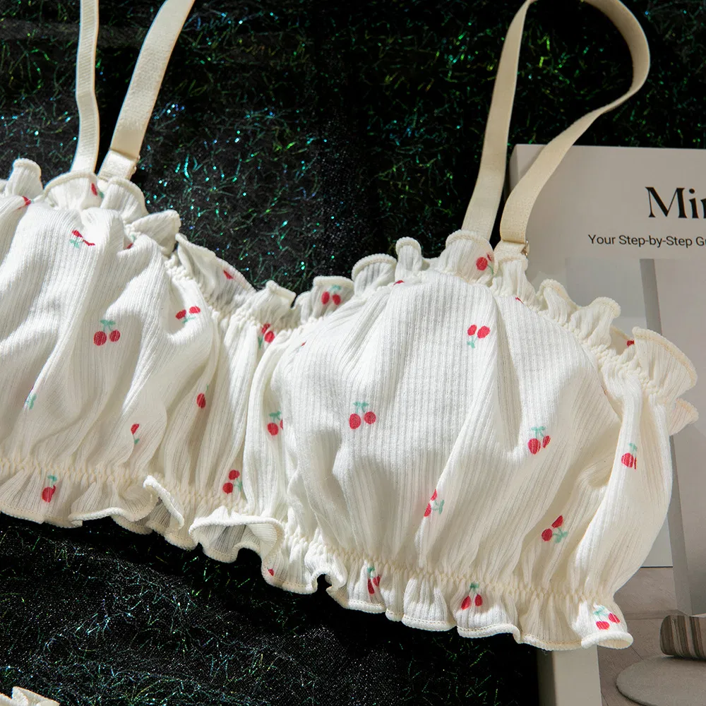 Sexy Ultra-Thin Underwear Set with Ruffles Shirring New Fashion Floral Print Woman Lingerie