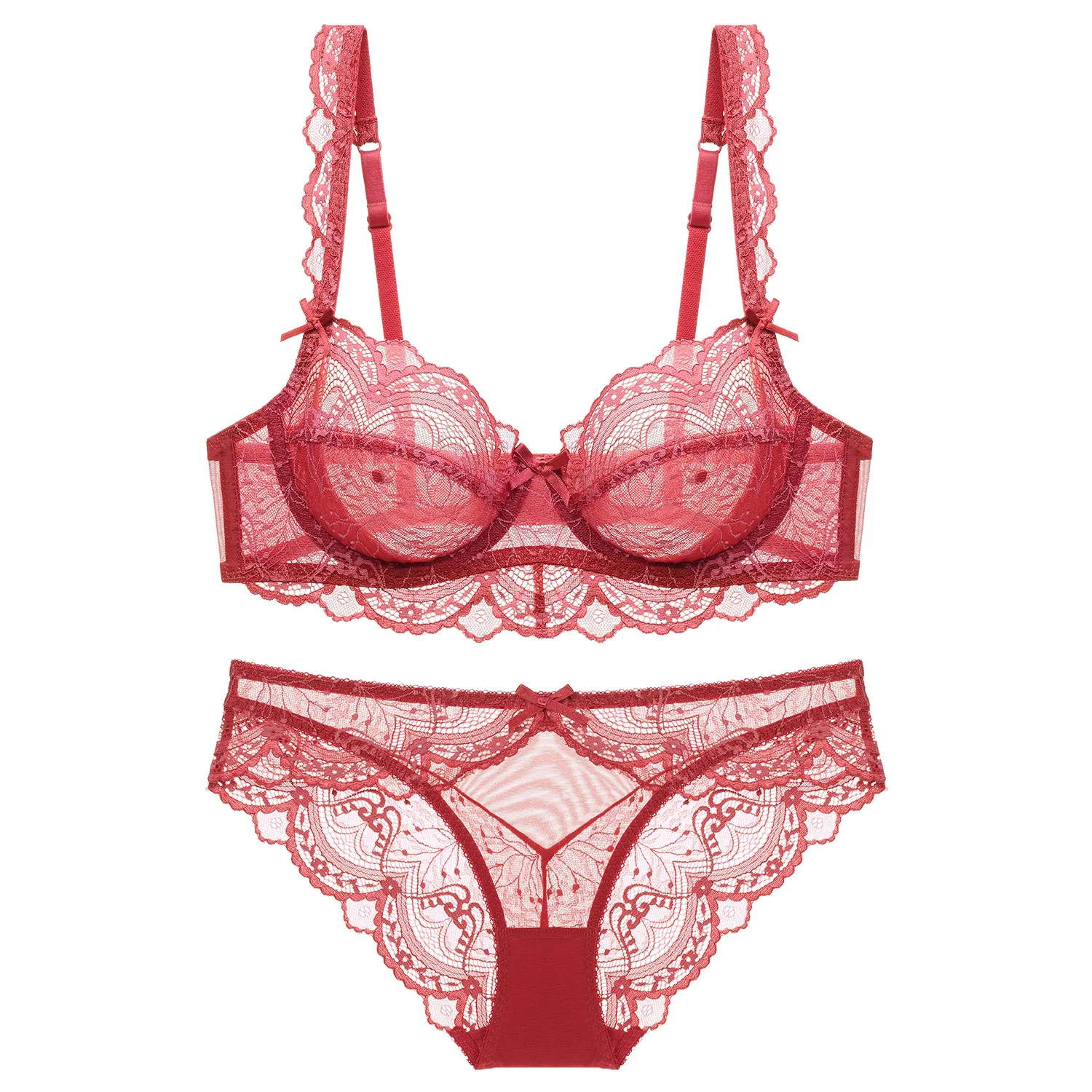 Hot Sell for Women Ultra-Thin Hollowed-out Underwear Transparent Lace Bra Set Sexy Lingerie