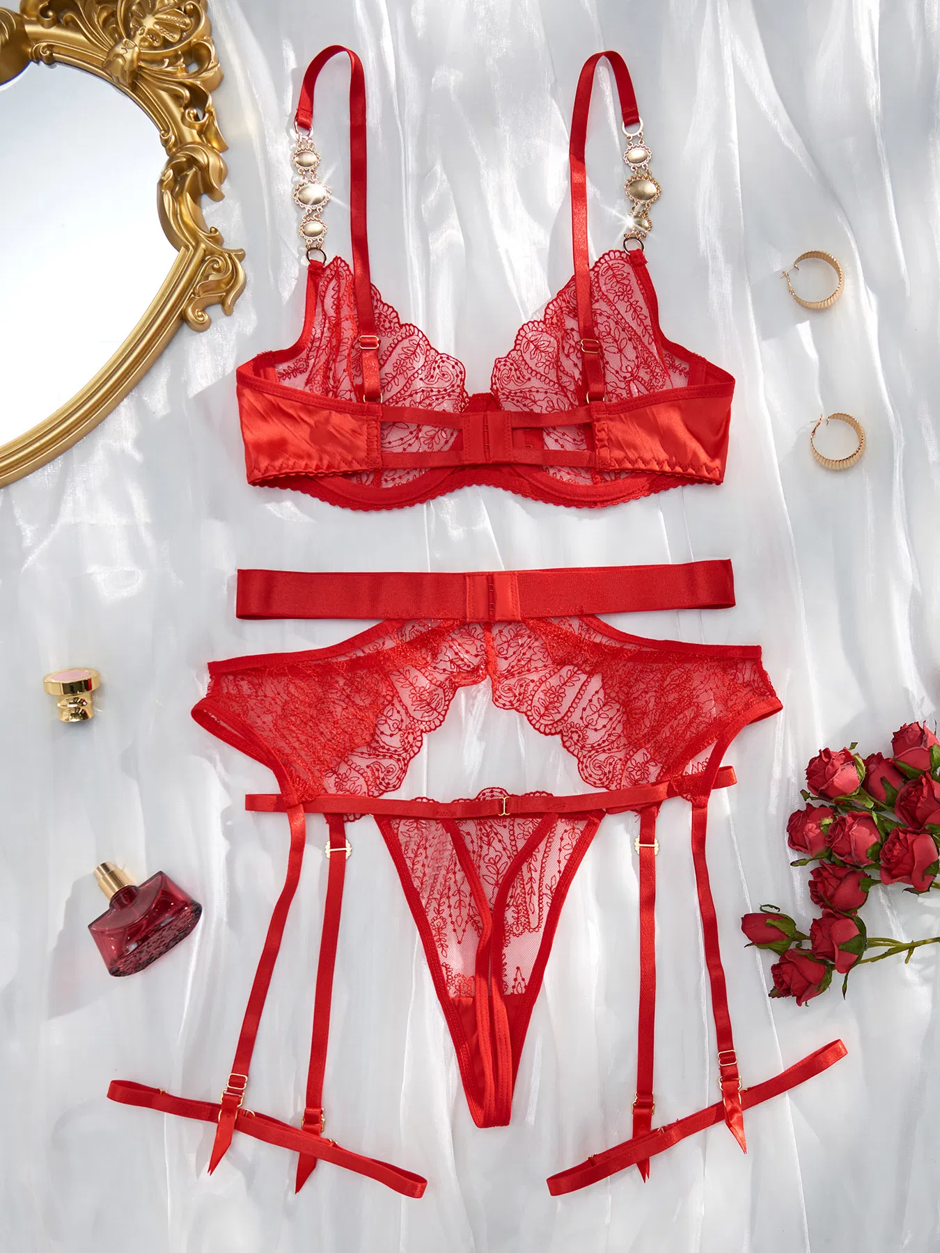 New Arrival Erotic Embroidered Lace Bra Set Sexy See-Through Woman Lingerie