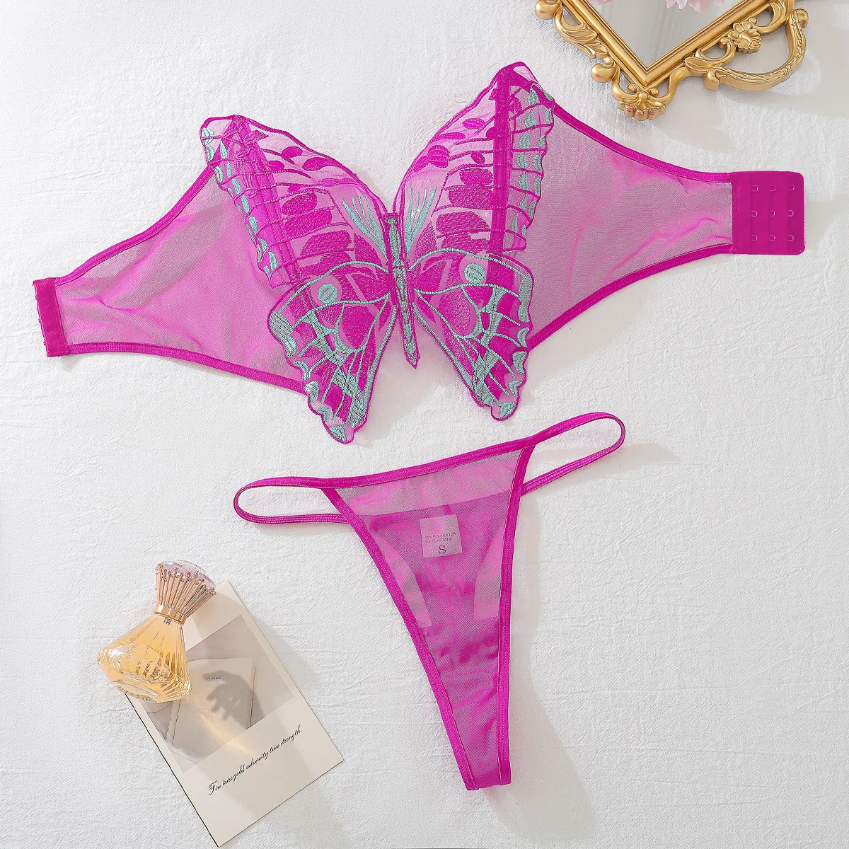 Wholesale Embroidered Perspective Mesh Bra Panty Sets Sexy Strapless Woman Two-Piece Lingerie