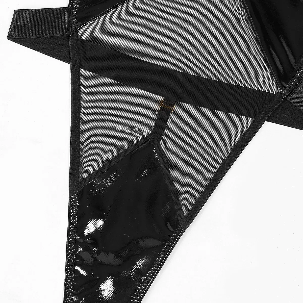 Sexy Deep V Backless Woman Lingerie Set Hot Fashion Transparent Mesh Leather Bodysuit