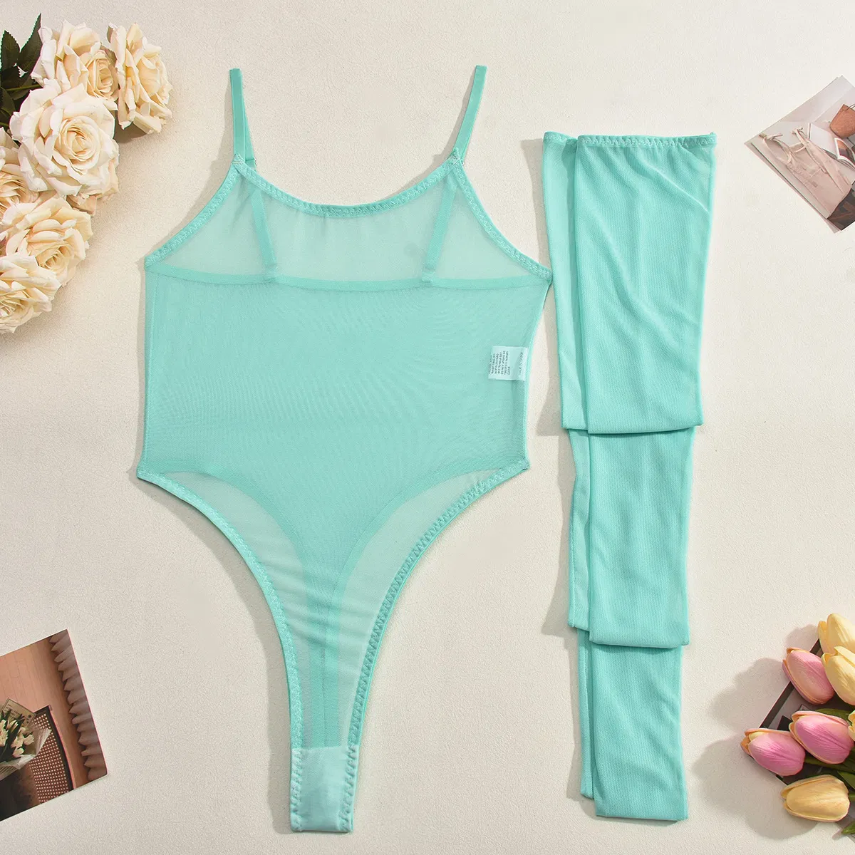 New Ultral-Thin Solid Color Lingerie Sexy See-Through Mesh Woman's One Piece Bodysuit