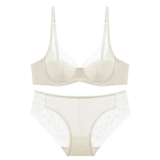 2025 Wholesale Hot Sell Woman Ultra-Thin Embroidery Lace Trim Sexy Breathable Soft Bra Set Underwear Sexy Lingerie