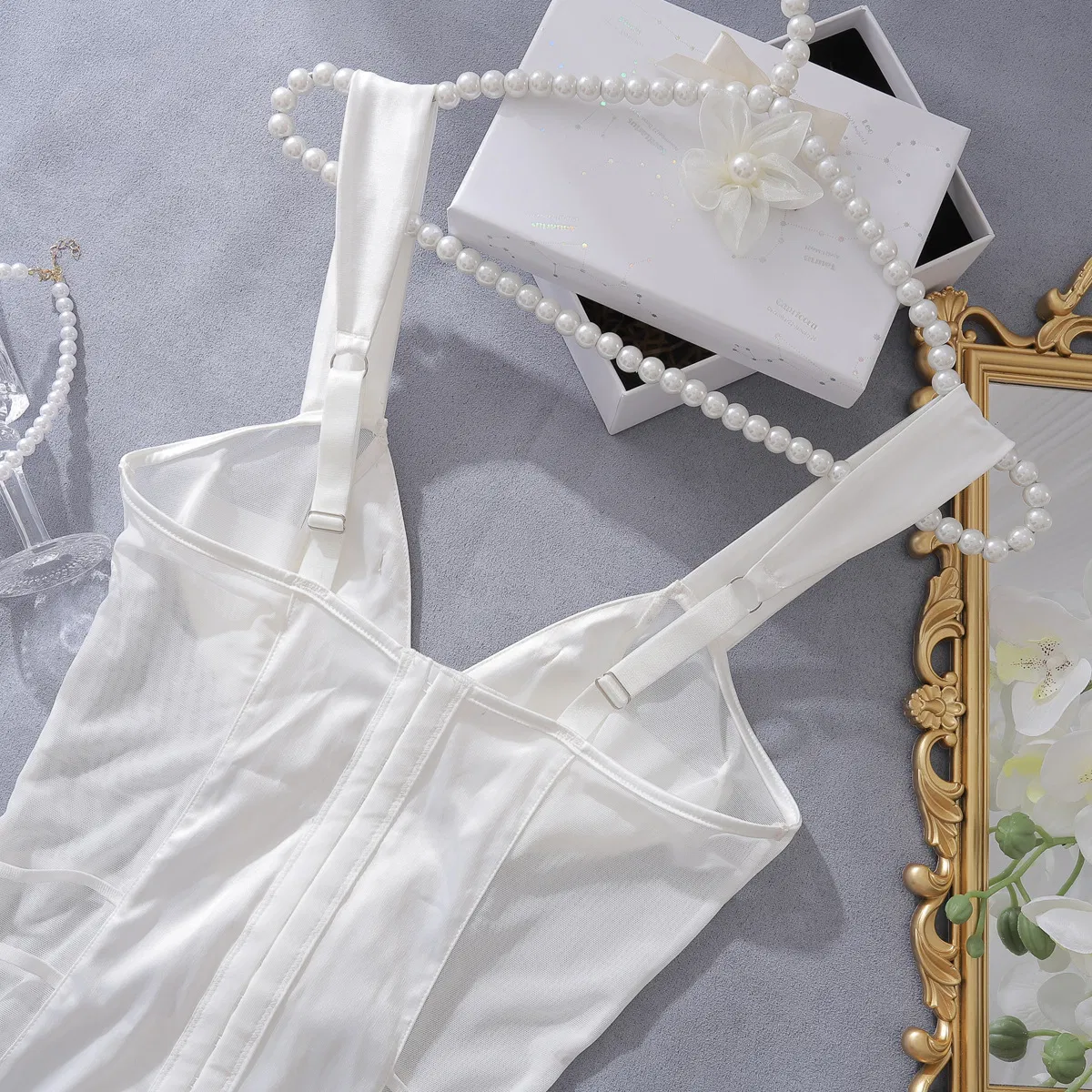 Wholesale Wide Strap Deep V Bow Decoration Bra Panty Sets Hot See-Through Lingerie