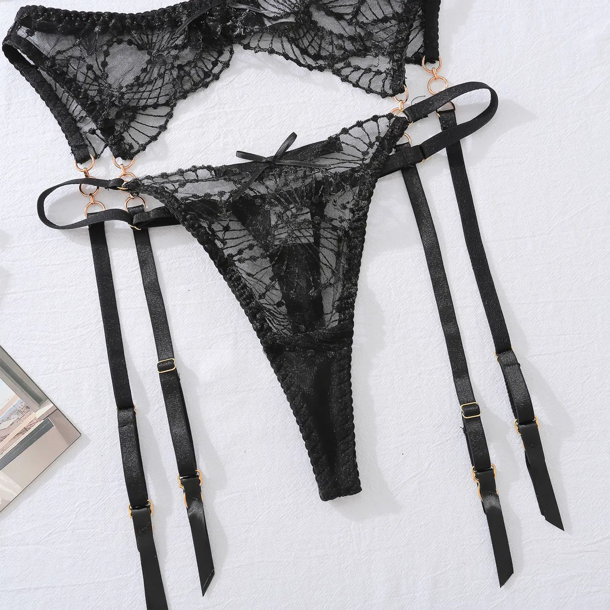 Sexy See-Through Embroidery Woman Bra Set Hot Sell Solid Color Elastic Lingerie