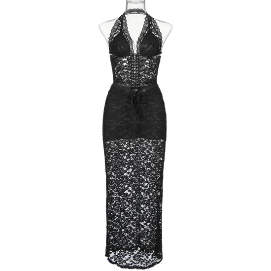 New Fashionable Embroidery Lace Hanging Neck Bra Set Hot Sleeveless Woman Lingerie