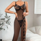 Sexy Embroidery See-Through Mesh Bra Panty Sets New Erotic Long Dress Woman Lingerie