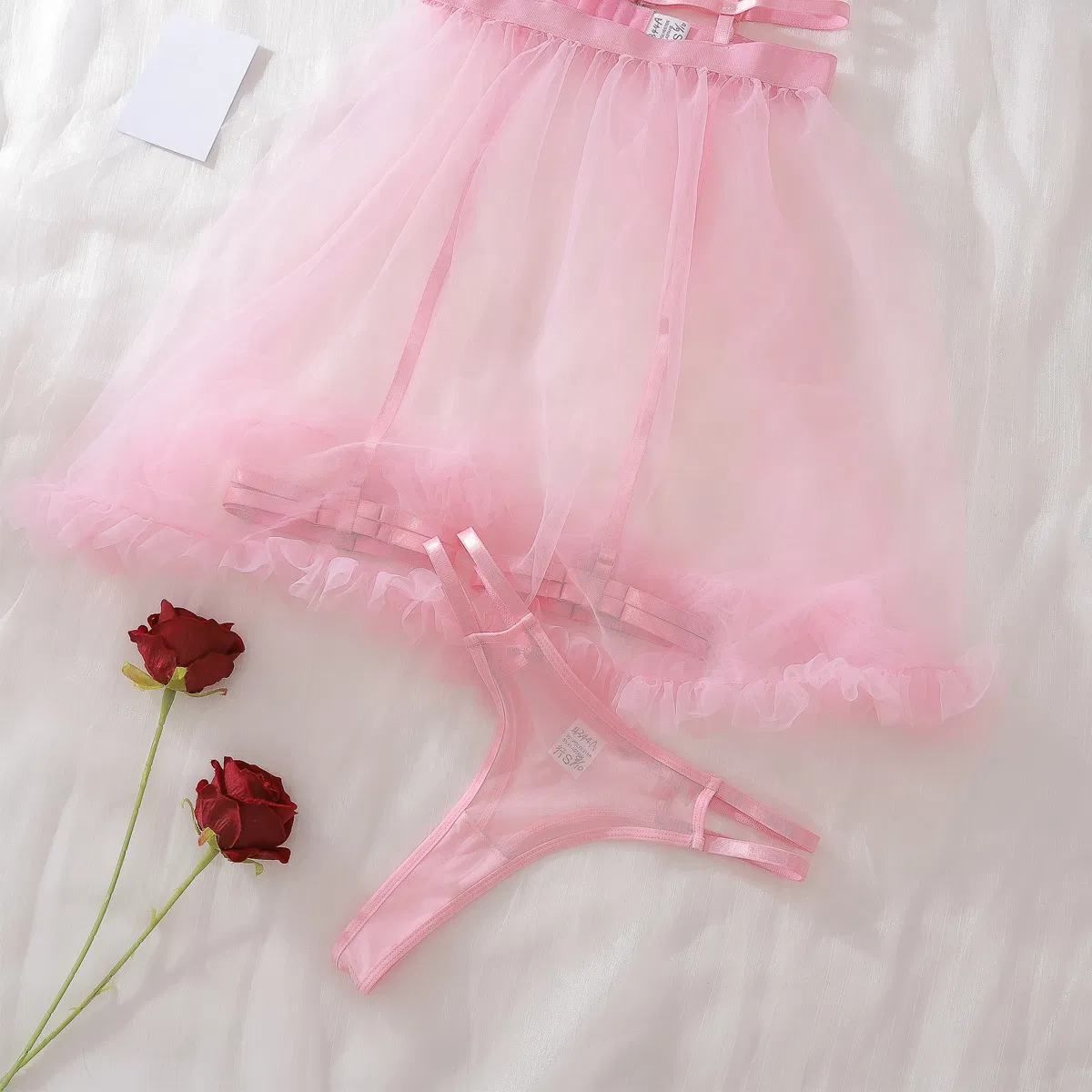 New Sheer Mesh Skirt Underwear Set Sexy Solid Color Women Newest Lingerie