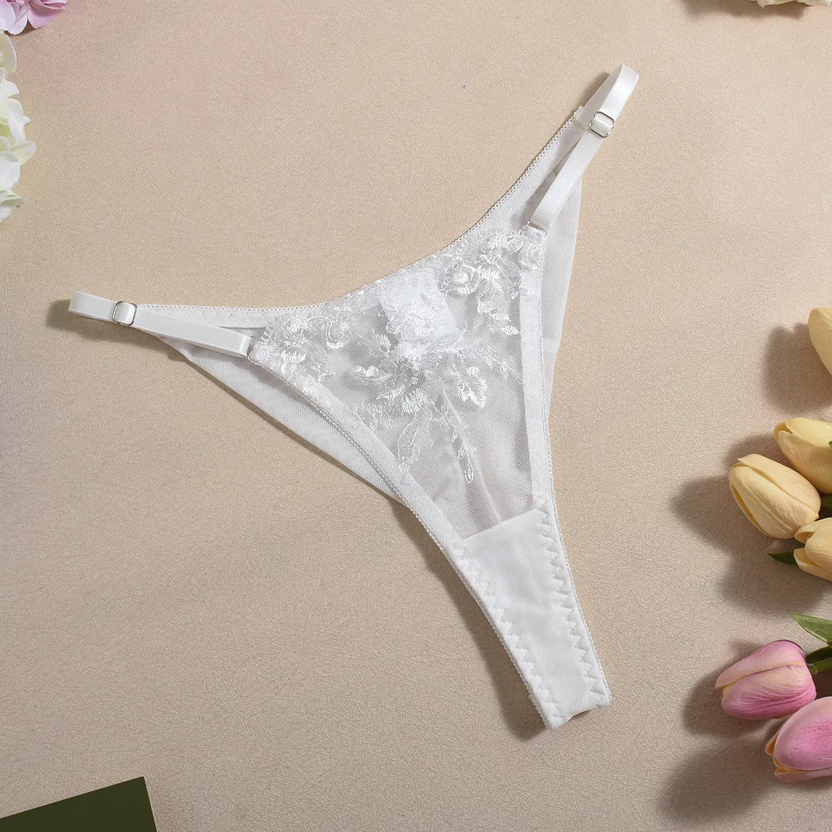 Sexy Solid Color Transparent Mesh Underwear Set for Woman Wholesale Embroidery Lace Lingerie