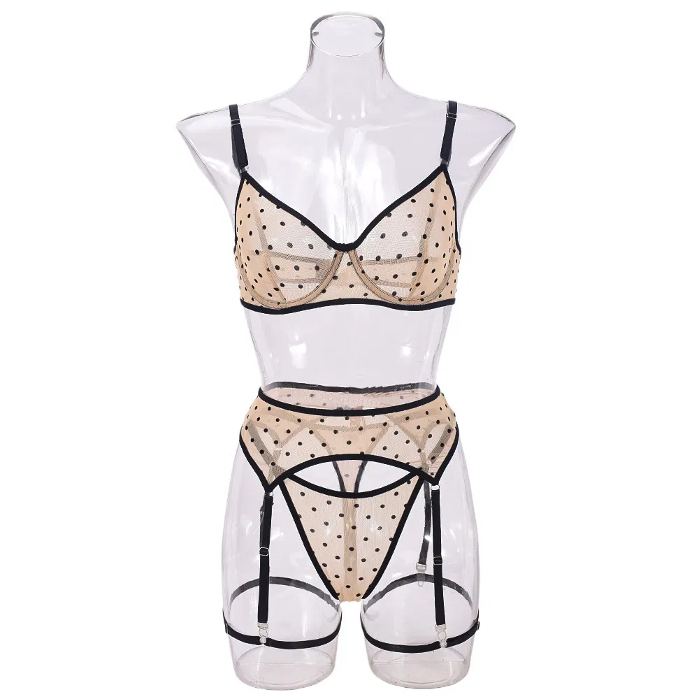 Wholesale Polka DOT Underwear Set for Woman Sexy See-Through Mesh Lingerie