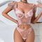 Sexy Perspective Floral Embroidery Bra Panty Sets Wholesale Bubble Sleeve Top Lingerie