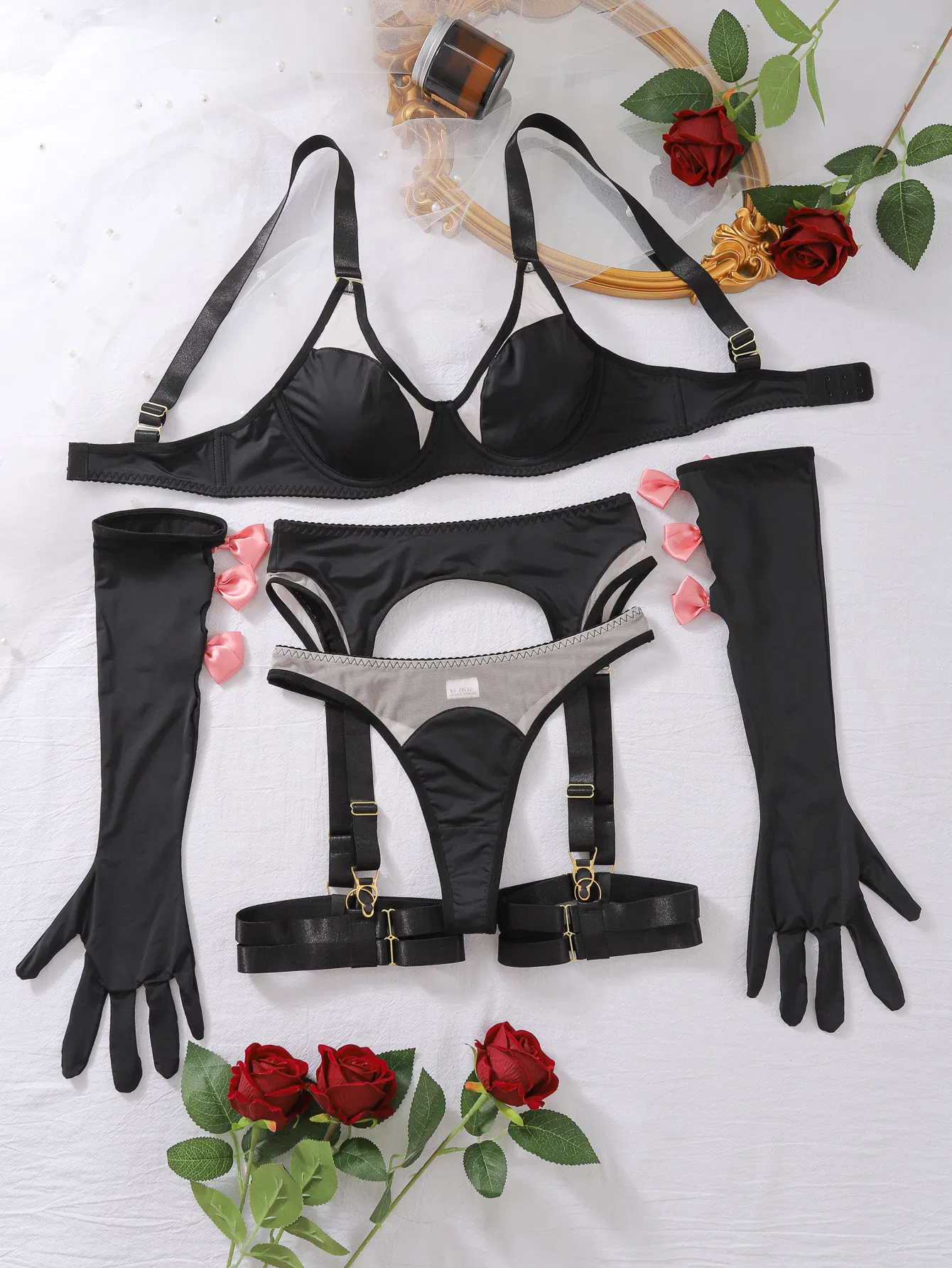Hot Transparent Underwear Set with Gloves Wholesale Sexy Luxury Women Lingerie