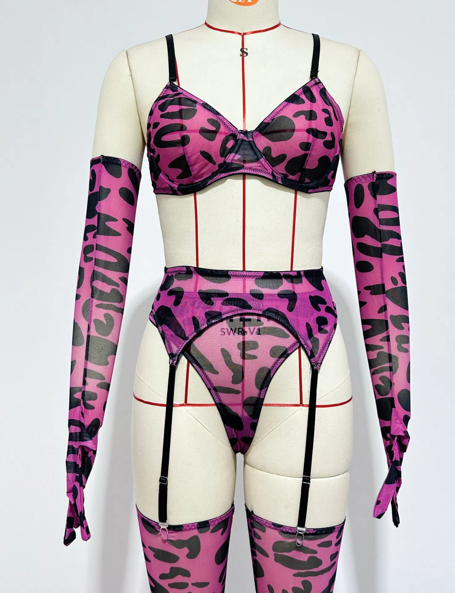 Wholesale Long Sleeve Underwear Set with Glove and Stocking Sexy Tie Dye Woman Lingerie