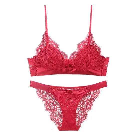 New Wholesale Seduction Triangular Cup Lace for Women Bra Breathable Ultra-Thin Sexy Underwear Set Lingerie