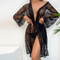 Wholesale See-Through Mesh Long-Sleeve Sleepwear Sexy Bowknot Lace Printing Women's Robe