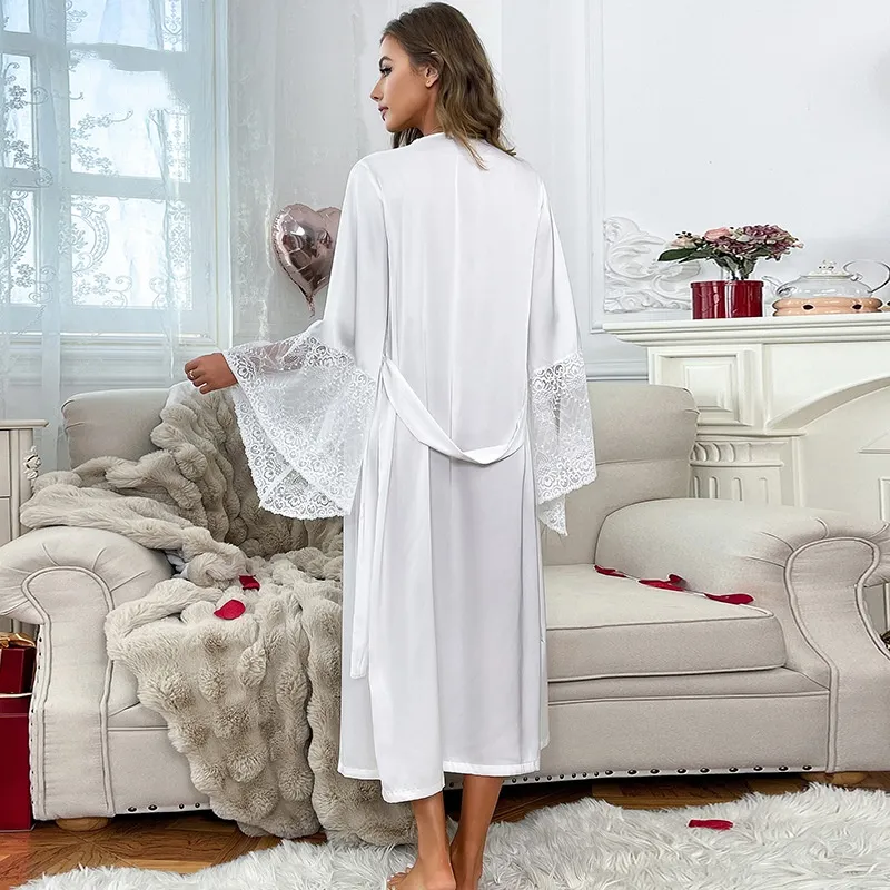 Sexy Long Sleeve Solid Color with Lace Sleepwear Wholesale Transparent Woman Nightwear