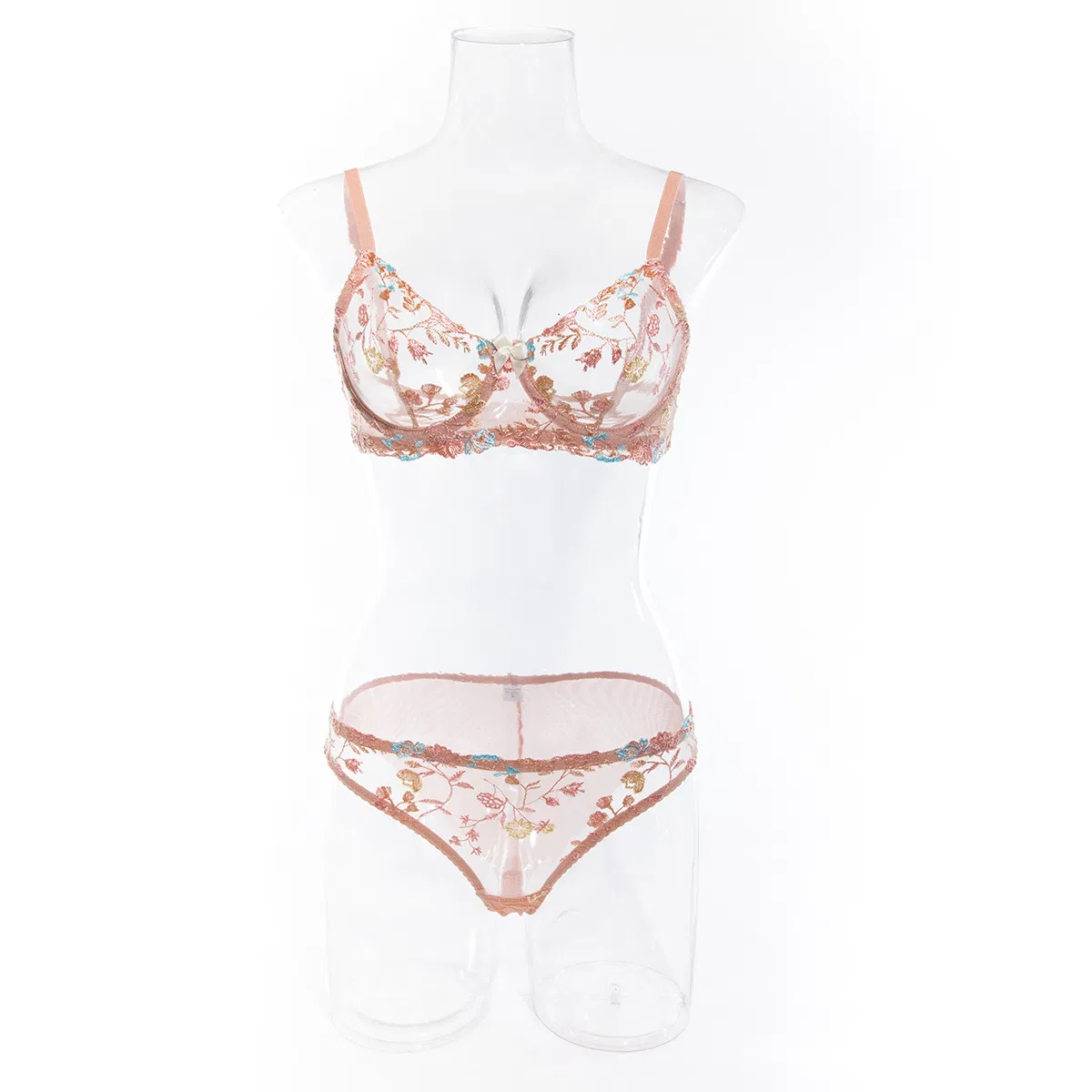 Hot Selling Embroidered Floral Lace Bra and Panty Set Sexy See-Through Mesh Woman Lingerie