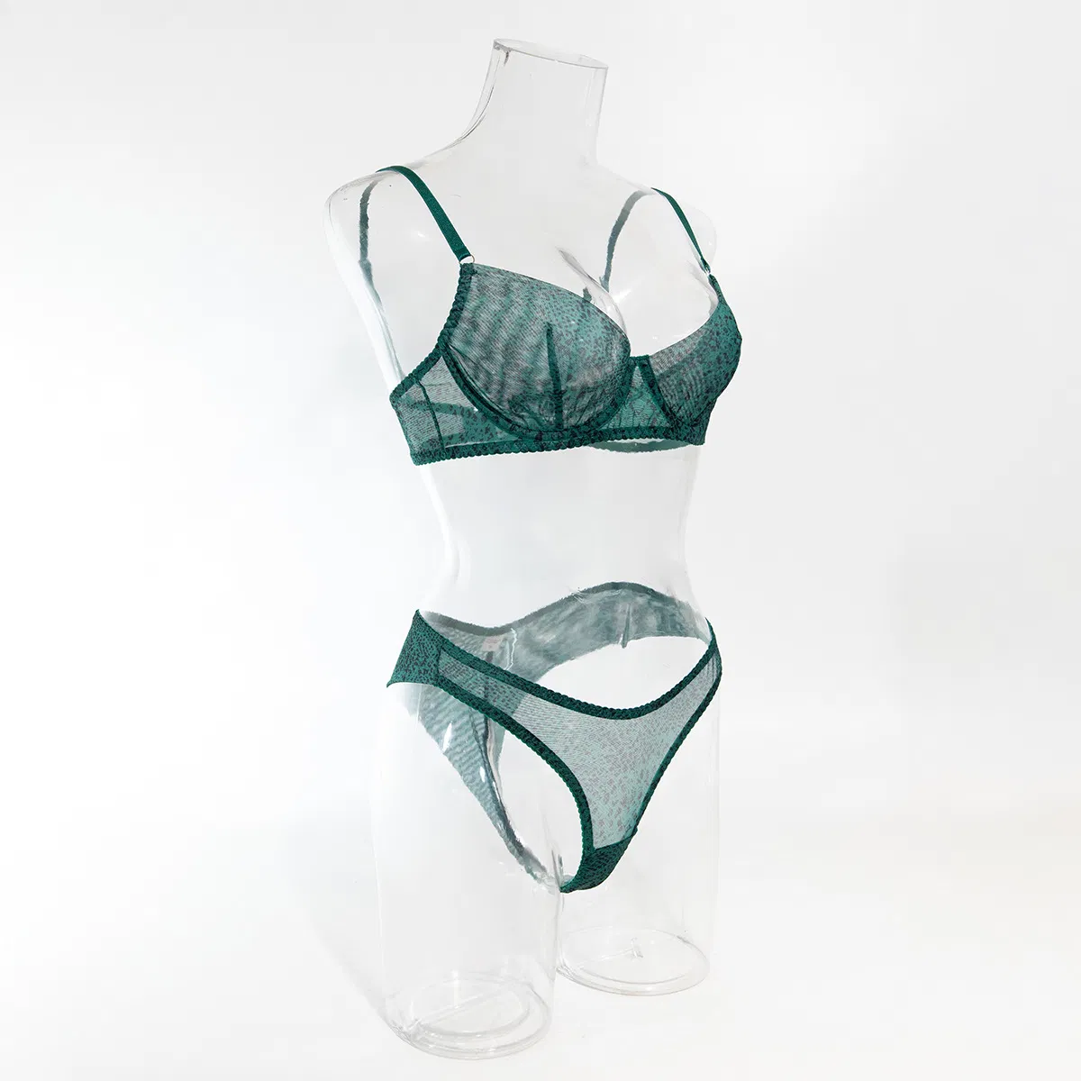 Sexy Ultra-Thin Snakeskin Pattern Bra Set for Woman Wholesale Transparent Mesh 2 PCS Lingerie