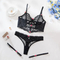 New Arrival Fishbone See-Through Mesh Underwear Set Sexy Embroidery Flower Woman Lingerie