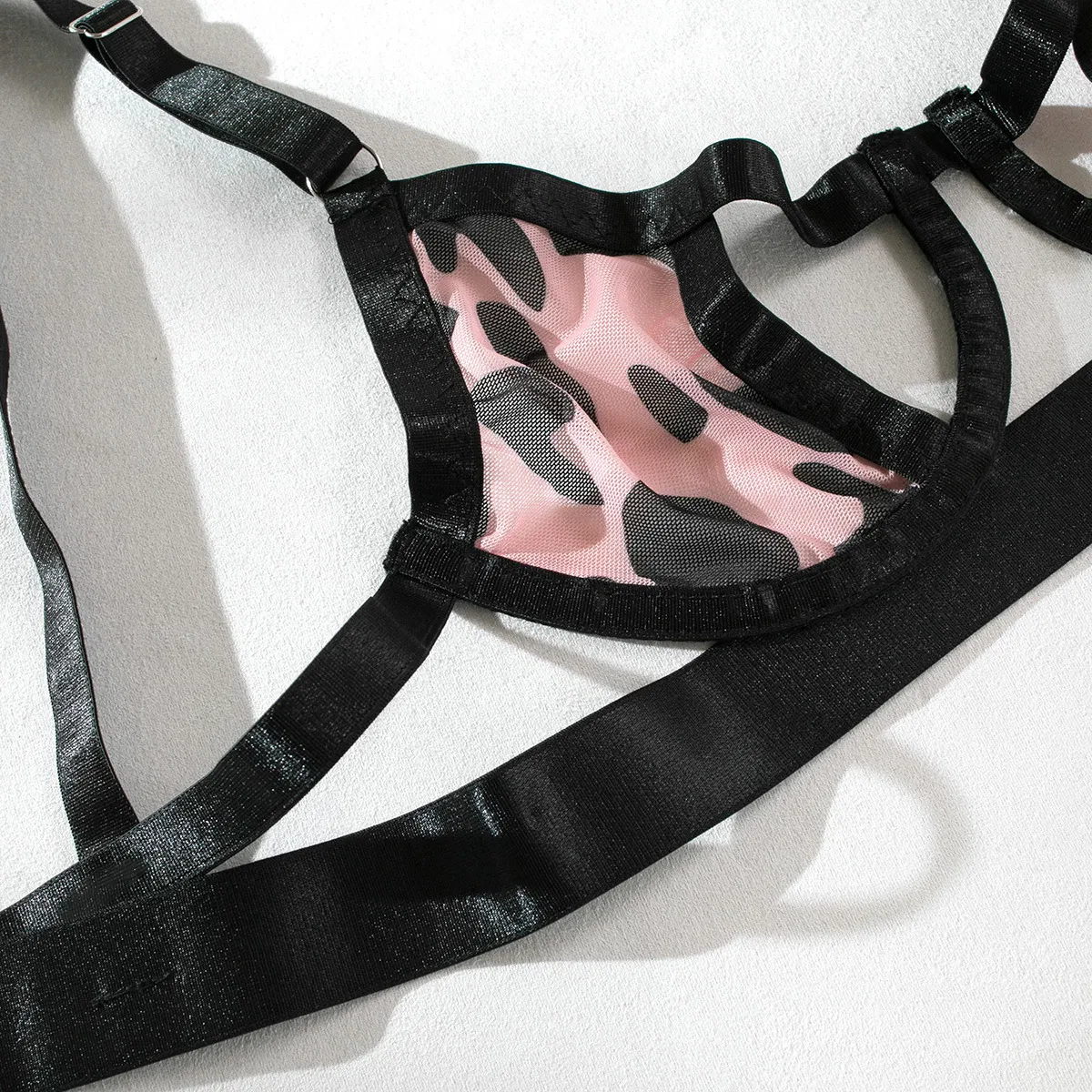 Sexy Leopard Print Mesh Hollow out Bra Set with Stocking New Style Women's Underwear Lingerie