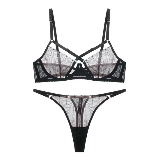 High Quality Women Sexy Lace Mesh Erotic Underwear Hot Transparent 2 Piece Set Lingerie