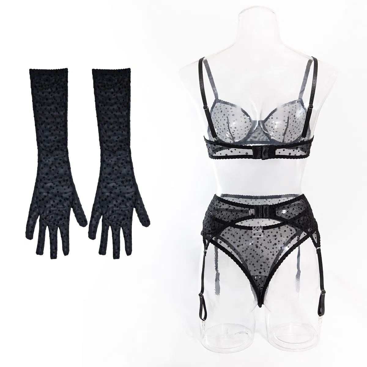 Wholesale Erotic Polka DOT See-Through Mesh Underwear Set Sexy Breathable Thin Lingerie