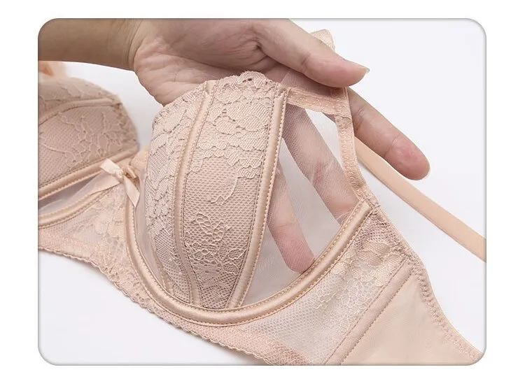 French Smooth Anti-Sagging Lace Trim Sexy Breathable Gathering for Women Soft Bra Ultra-Thin Set Sexy Underwear Lingerie