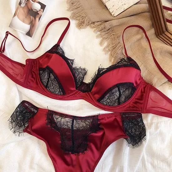 Wholesale High Quality Women Underwear Set Sexy Lace Sheer Transparent Lingerie