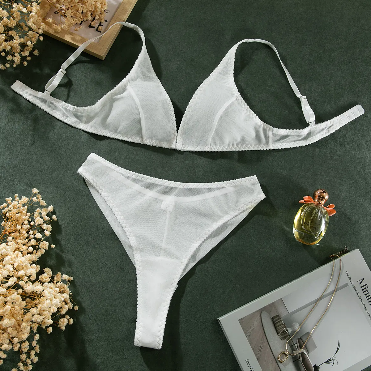Wholesale Solid Color Ultra-Thin Underwear Set Sexy Non-Wired 2PCS Women Lingerie