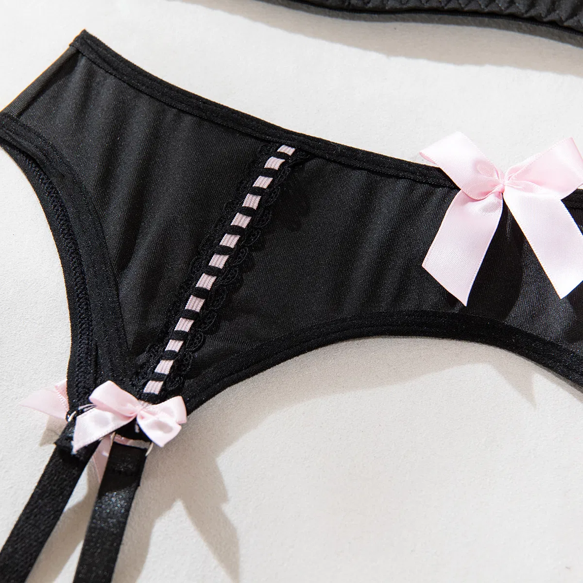 Wholesale Ultra-Thin Bowknot Underwear Set with Stockings Sexy Erotic 4 PCS Lingerie