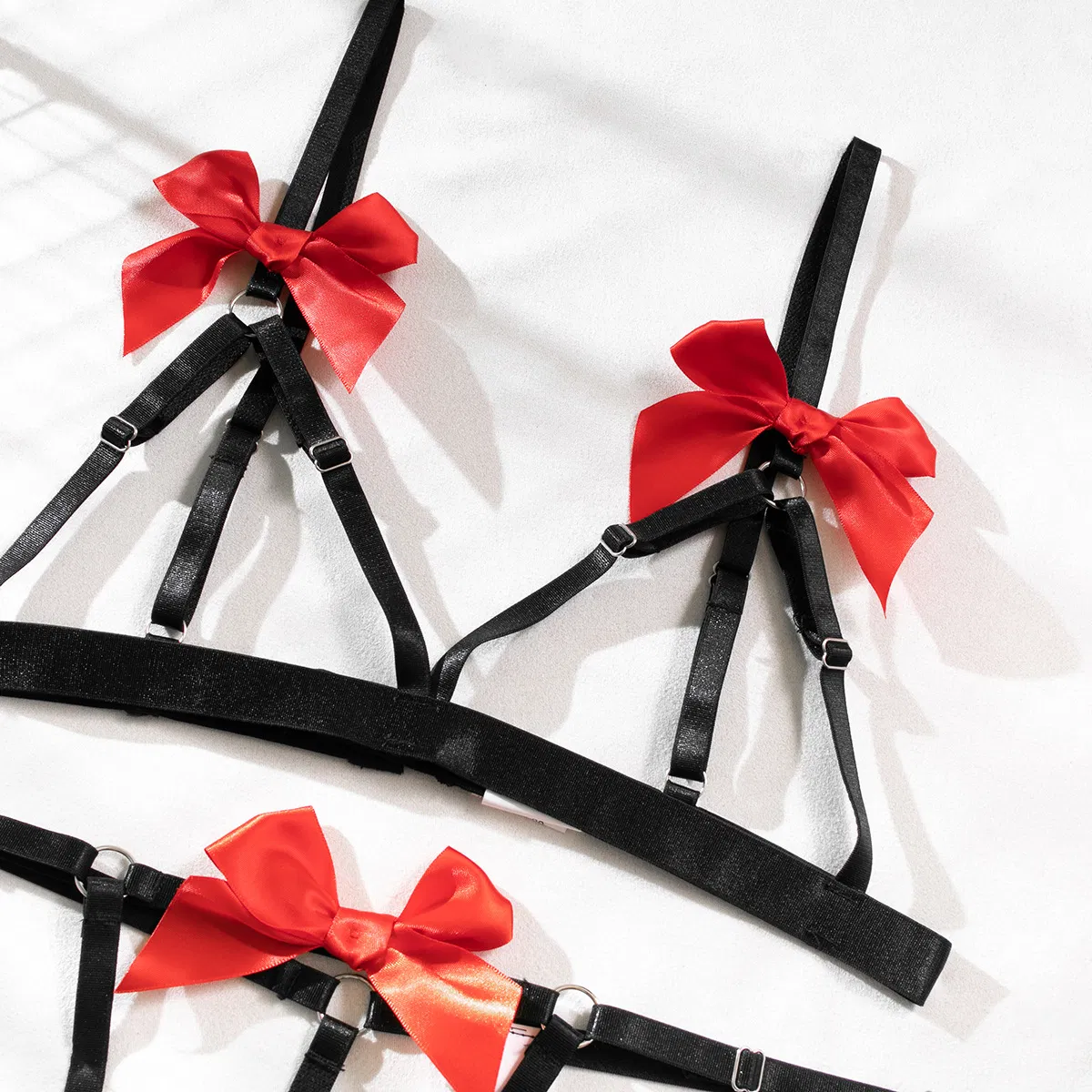 Wholesale New Woman Bra Panty Set Sexy Bow Hollow out Bondage Open Lingerie