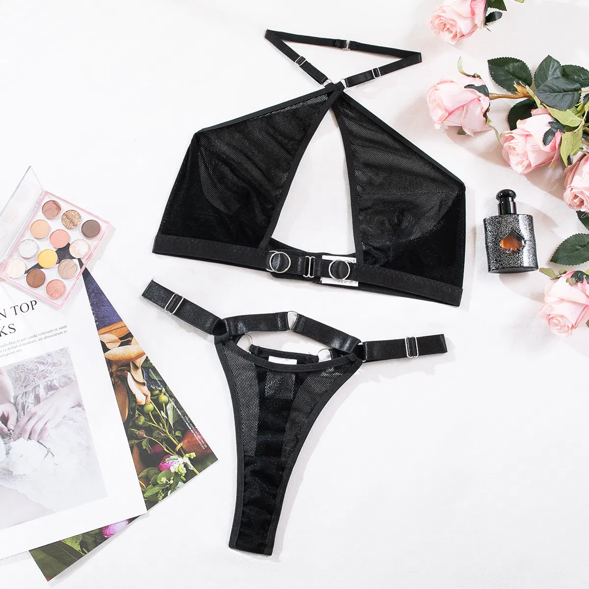 Wholesale Hollow out New Bra Panty Set Sexy Woman Solid Color Woman 2PCS Lingerie