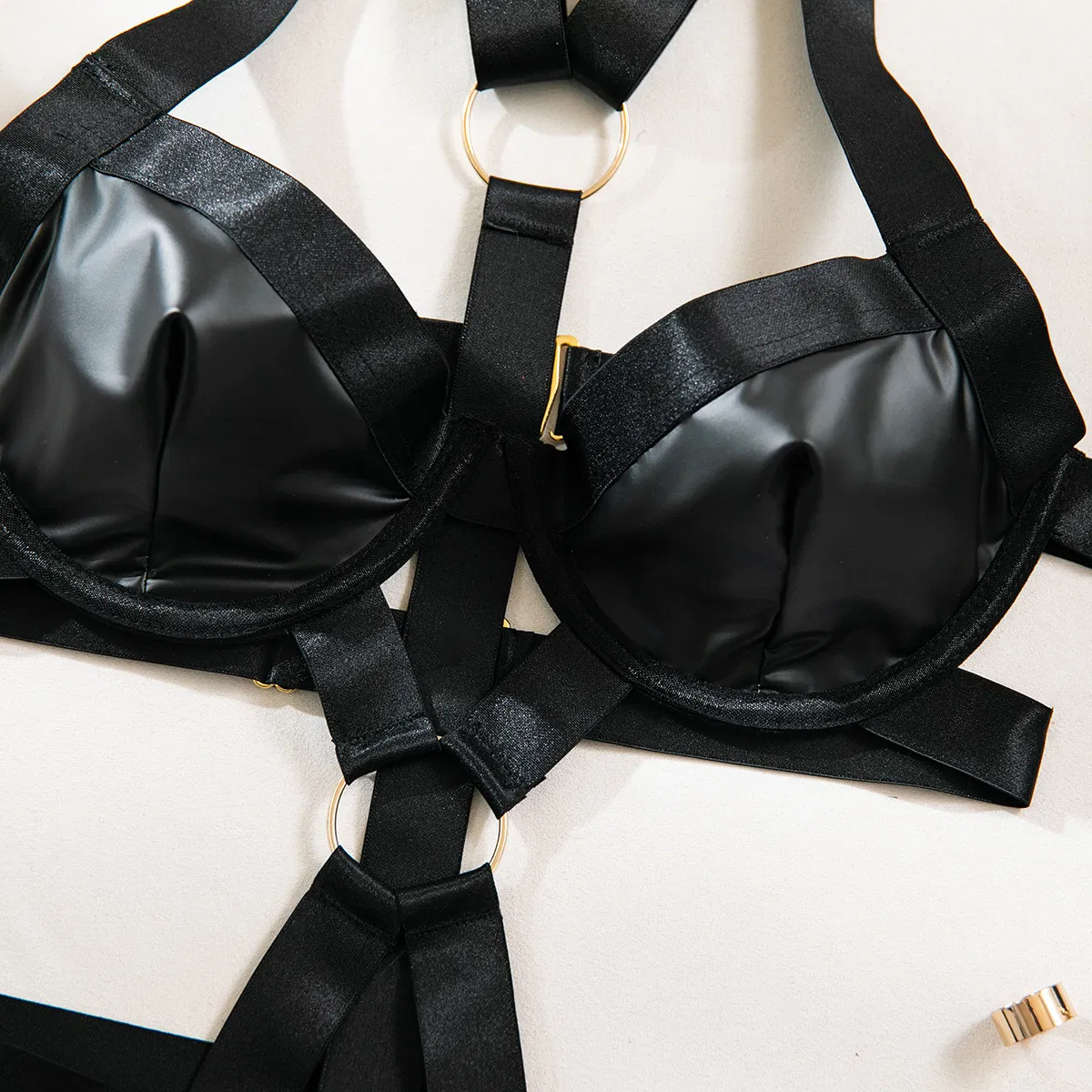 Wholesale Deep V Leather Underwear Set for Woman Sexy Hollow out One Piece Lingerie