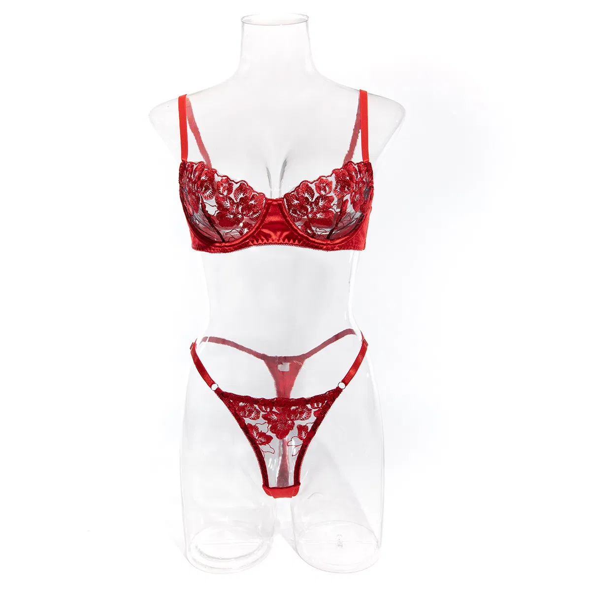 Sexy Flower Embroidered Women's Underwear Set Hot Sell Ultra Thin Lingerie