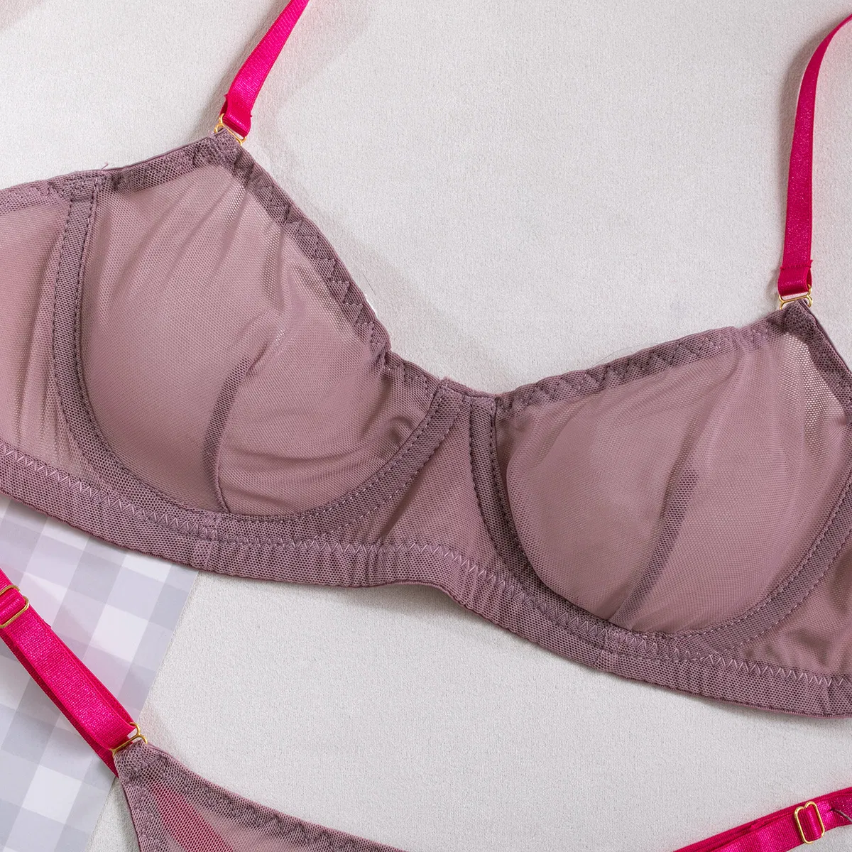 Sexy Transparent Mesh Two-Piece Underwear Set Wholesale Comfortable Solid Color 2PCS Lingerie