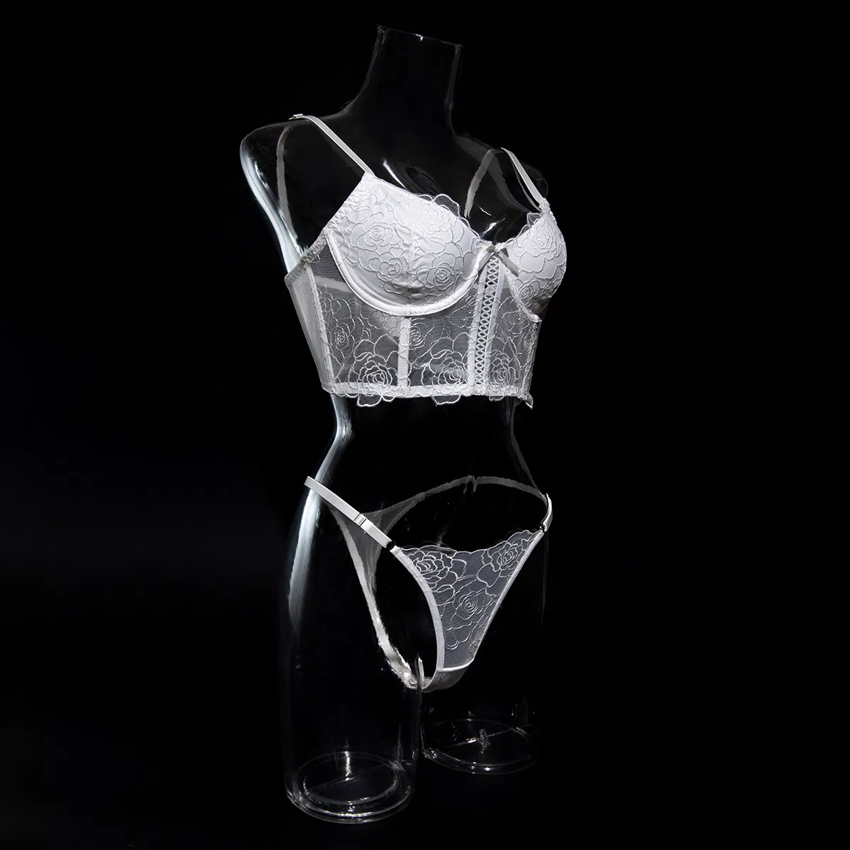 Sexy Erotic Fish-Bone Embroidery Flower Bra Set Wholesale See Through Mesh Woman Lingerie