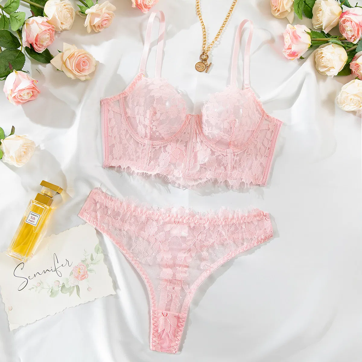 Sexy Fish Bone Embroidery Lace Underwear Wholesale Woman's Lingerie