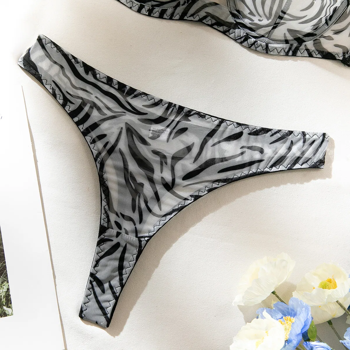 Sexy Women Newest Underwear Set Hot Transparent Mesh Leopard Print Lingerie