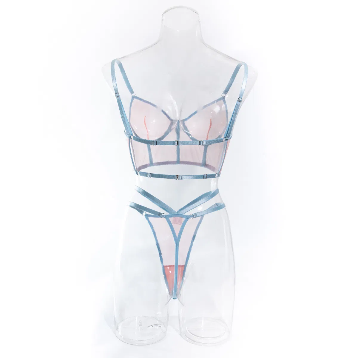 Factory Sell Fish-Bone Thin Perspective Mesh Bra Set Sexy High Quality Two Piece Woman Lingerie