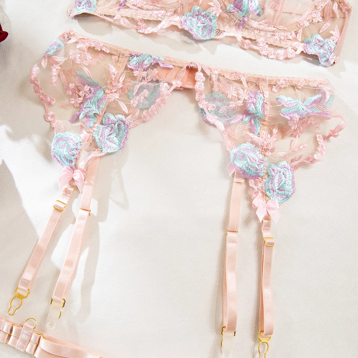 Wholesale Ultra-Thin Floral Embroidery Lace Underwear Set Sexy Transparent Mesh Lingerie