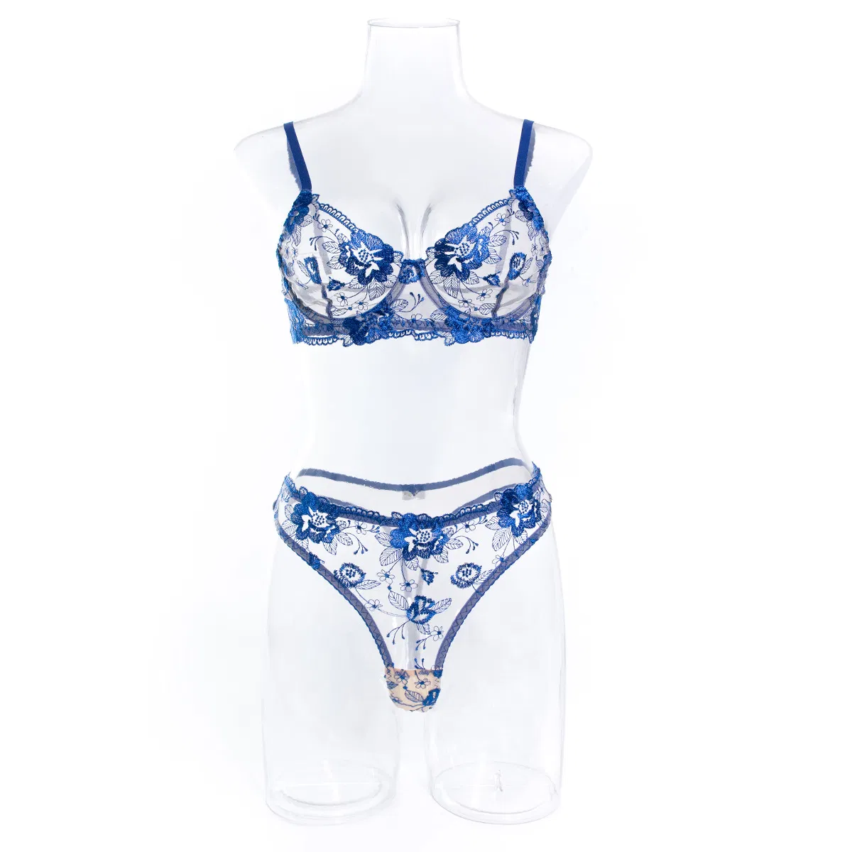 Wholesale Ultra Thin See-Through Bra Set Sexy Breathable Embroidered Flower 2PC Lingerie