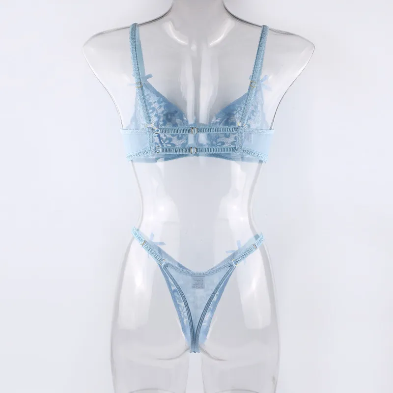 Sexy See-Through Ruffles and Bows Bra Set Hot Selling Delicate Solid Color Woman Lingerie